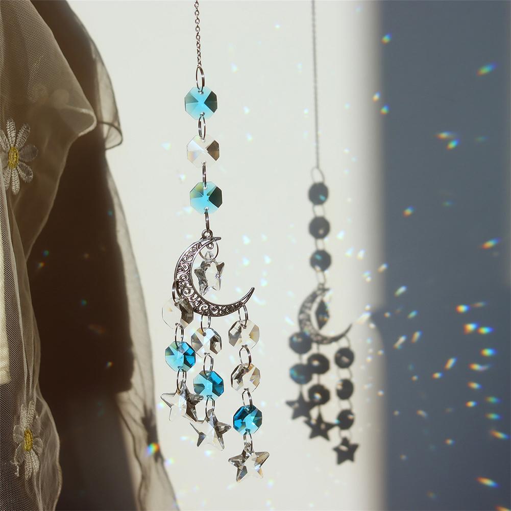 Suncatcher Crystal Wind Chimes Star Moon Diamond Prisms Hanging Light Catcher Rainbow Maker Window Curtains Pendant Home Decor