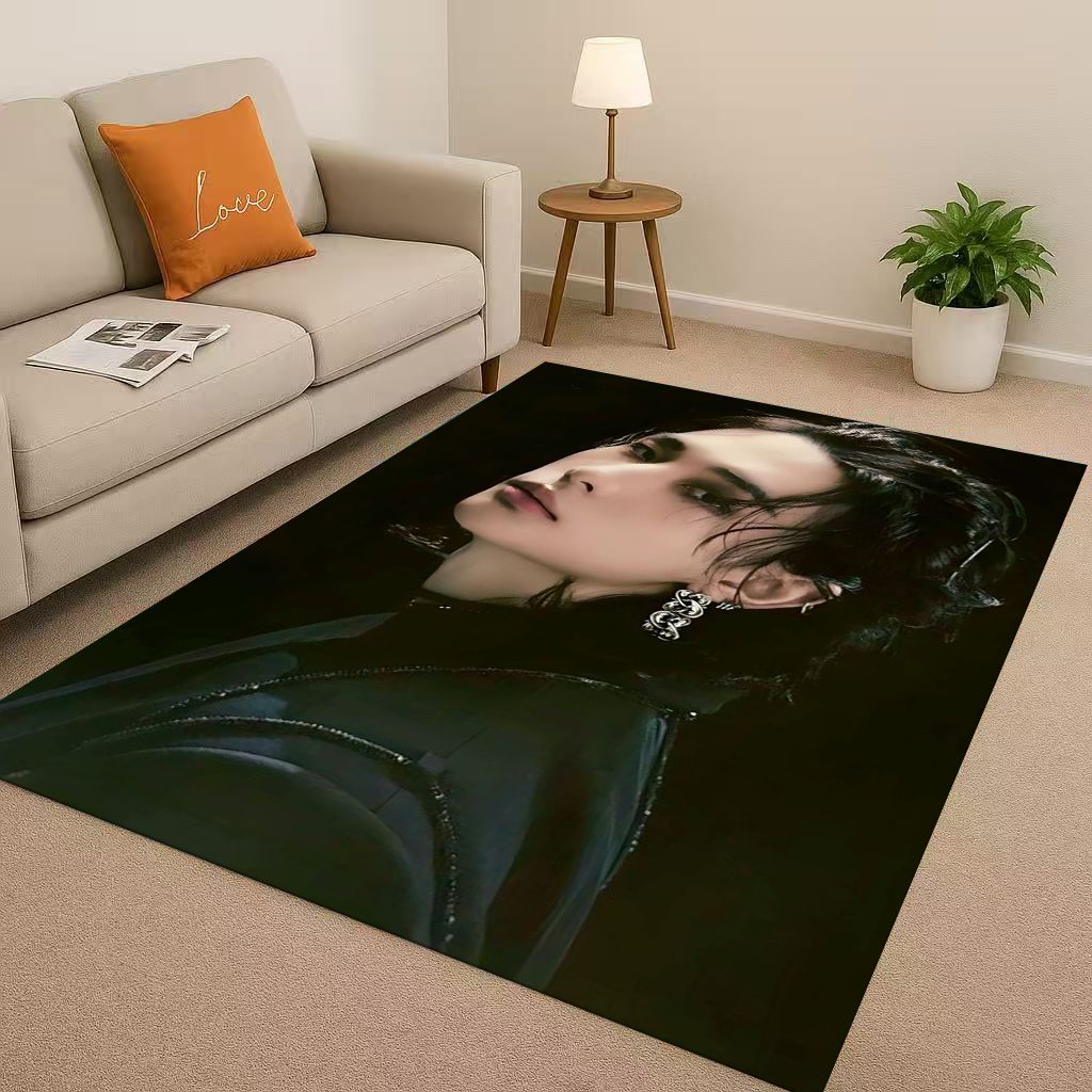 3D Kpop Hyunjin Star Art living Room Non-Slip Area Rug Soft Carpet for Bedroom Playroom and Sofa,Easy Clean Home Decor Doormat