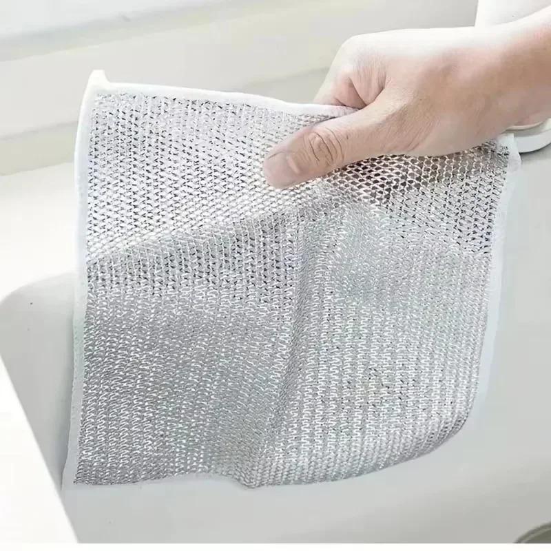 Double-Sided / Single-Sided Silver Fabric Dishcloth Dish Towel Absorbent Non-Stick Oil Dish Rag Housework Cleaning Oil Removal Kitchen Cleaning