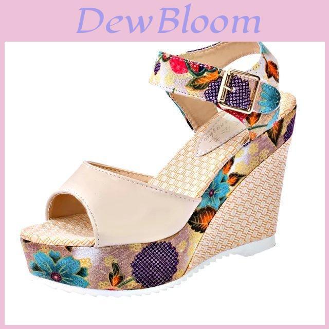 Flower Womens Shoes Sandals Summer Wedge Heels High Platform Open Shoes Toe