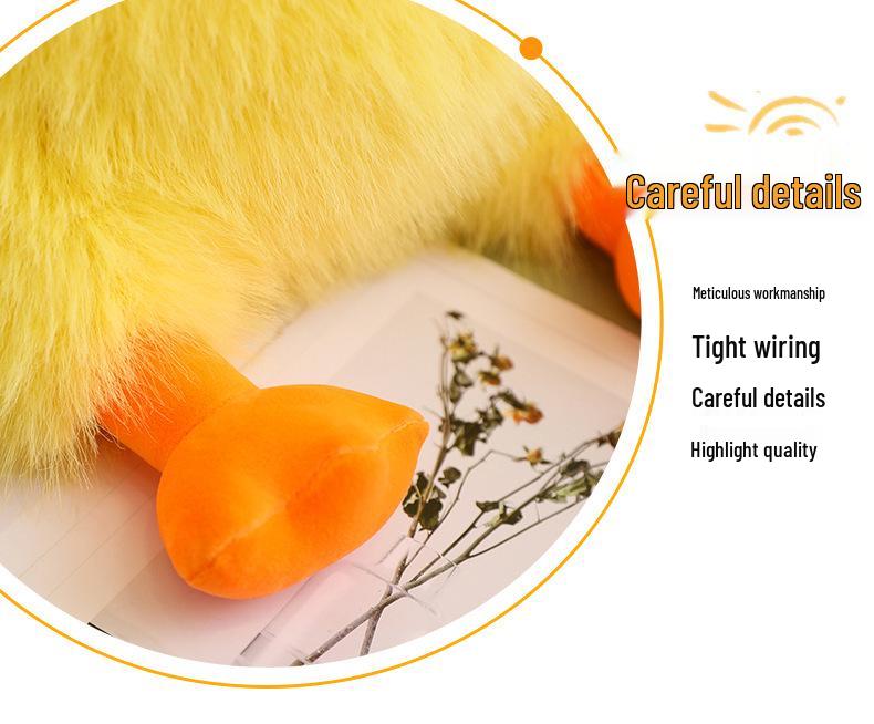 Adorable Yellow Long-Haired Plush Duck Doll - Huggable Stuffed Animal Pillow Gift