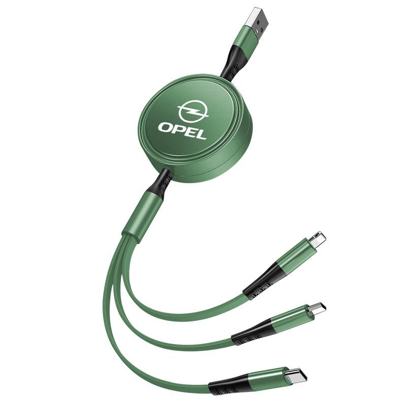 

100W data cable 3-in-1 fast USB cable, expandable portable charging cable For Opel Corsa D Astra Insignia Mokka Adam Combo OPC зелёный
