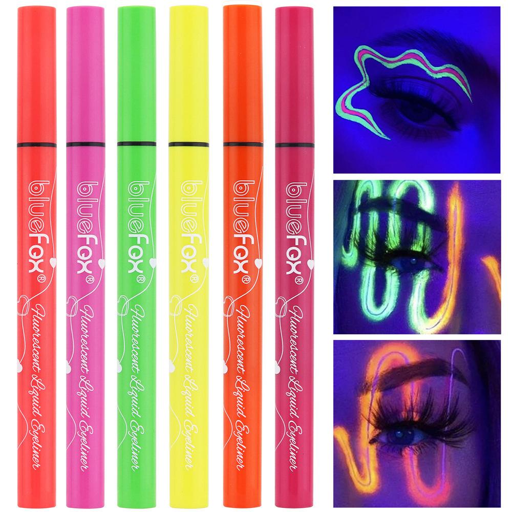 6 Stück Neon Fluoreszierender UV Glow Eyeliner, Wasserdichter Langanhaltender Bunter Flüssiger Augen-Eyeliner, Rave Party Halloween Make-up Werkzeuge