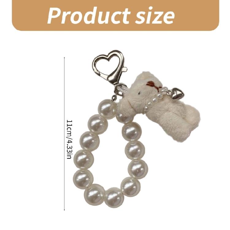 Soft Bear Keychain with Heart and Imitation Pearls Detailing Plush Bag Pendant Accessory Gift for Women and Ladies