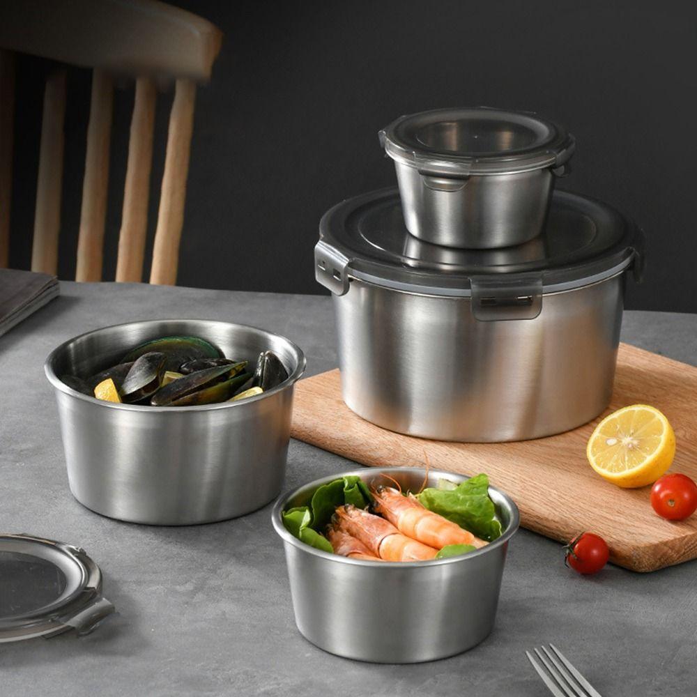 1Pcs with Lid Food Storage Box 304 Stainless Steel Refrigerator Frozen Crisper  Kitchen Accessory