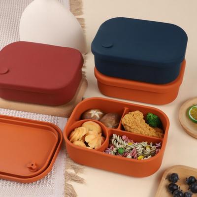 Leak Proof Silicone Lunch Box Microwave Safe Compartmentalized Food Storage Container (BPA Free, FDA/CPC/LFGB Certified)