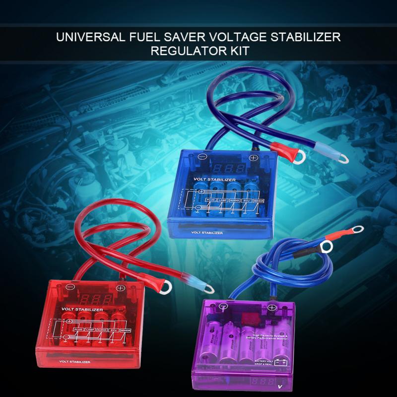 Purple Universal Fuel Saver Voltage Stabilizer Regulator Kit W// 3 Earth Ground Cables for Car Truck