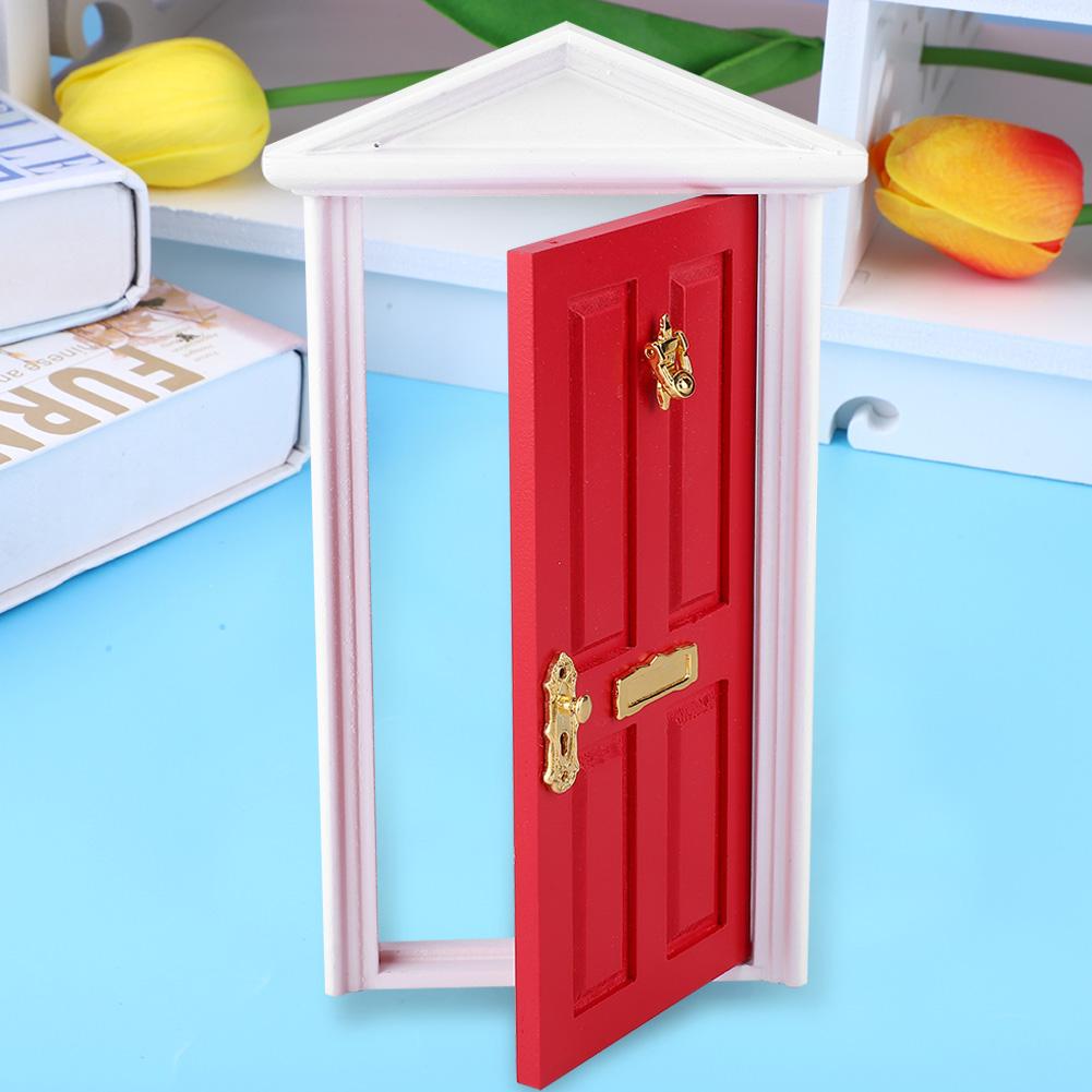 1: 12 Doll House Miniatures Wooden Door Children Funny Toy Gift Decor (Red)