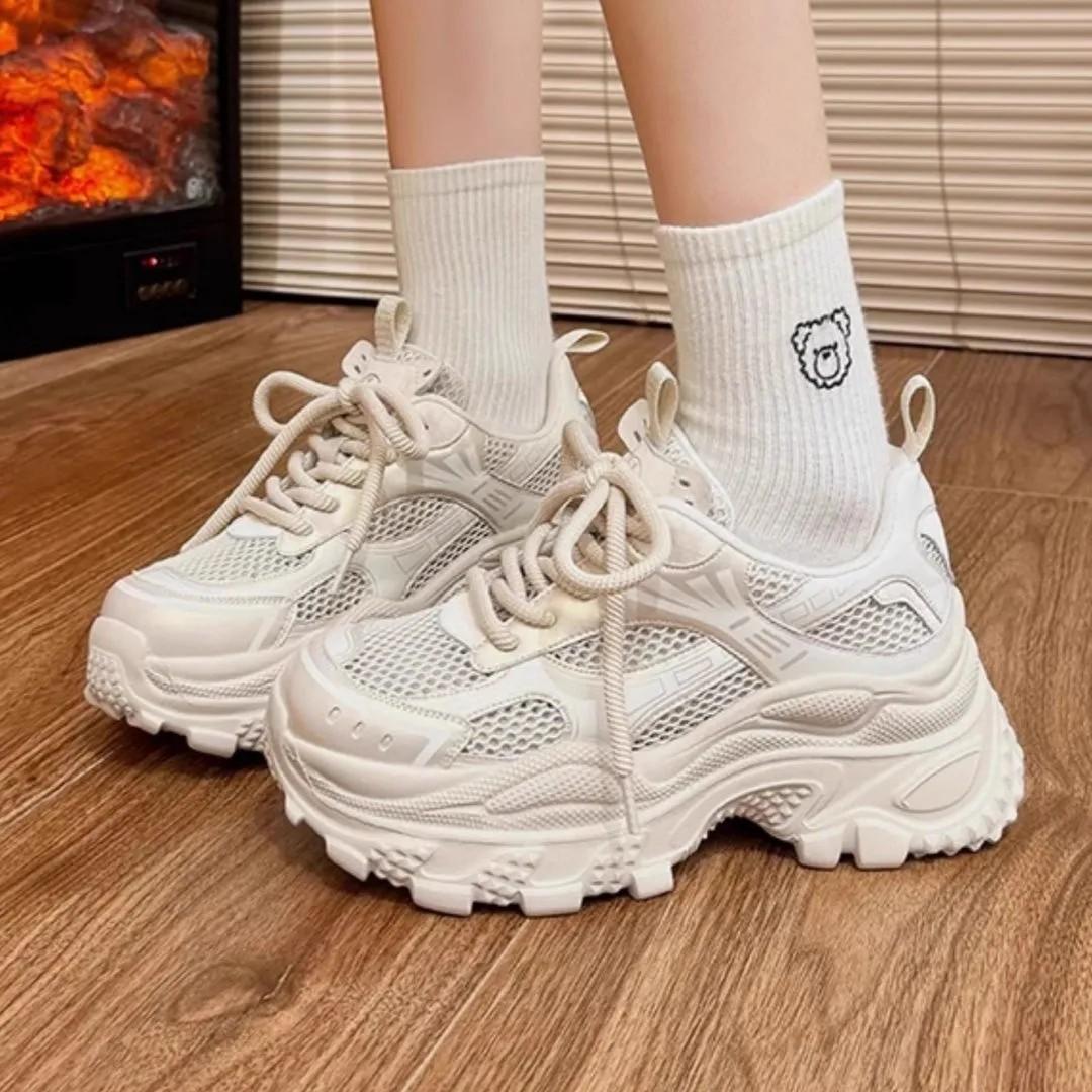 

6 cm thick-soled dad shoes women s models 2025 summer new fried street versatile breathable mesh surface height increase light sports~ 40 хаки