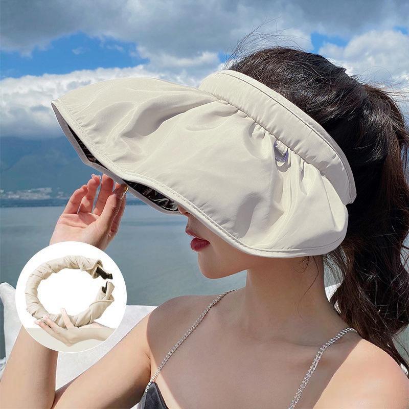 Summer Shell Sunshade Hat Uv Protection Dual Use Hair Hoop Sun Cap For Women Outdoor Beach Foldable Wide Brim Bucket Caps