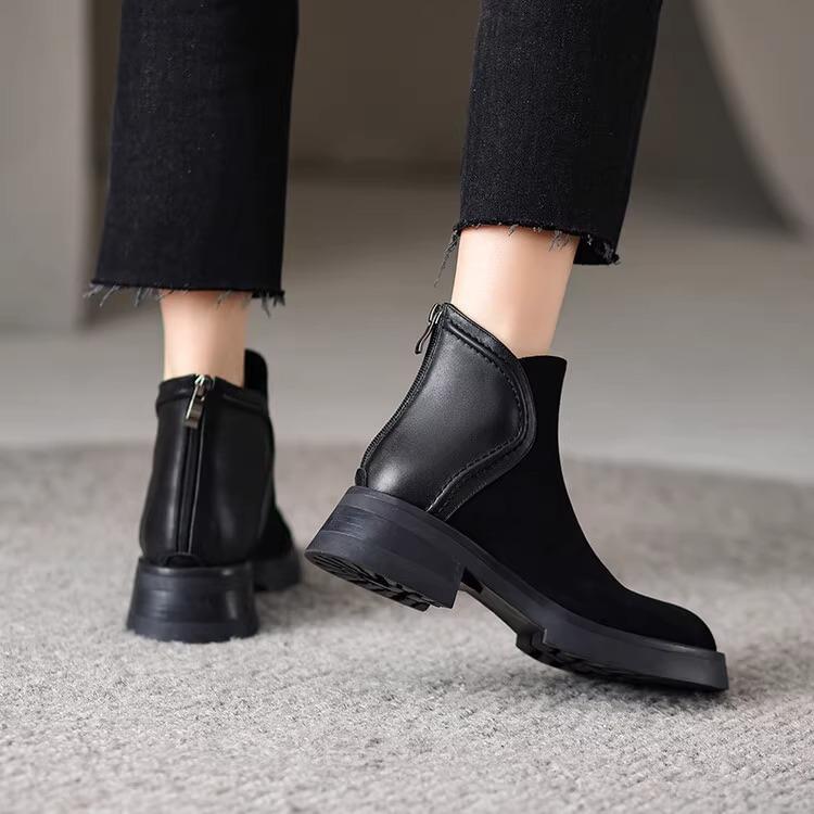 British Style Frosted Short Boots for Women with Thick Soles for Autumn and Winter New Leather and Suede Versatile Men's Boots
