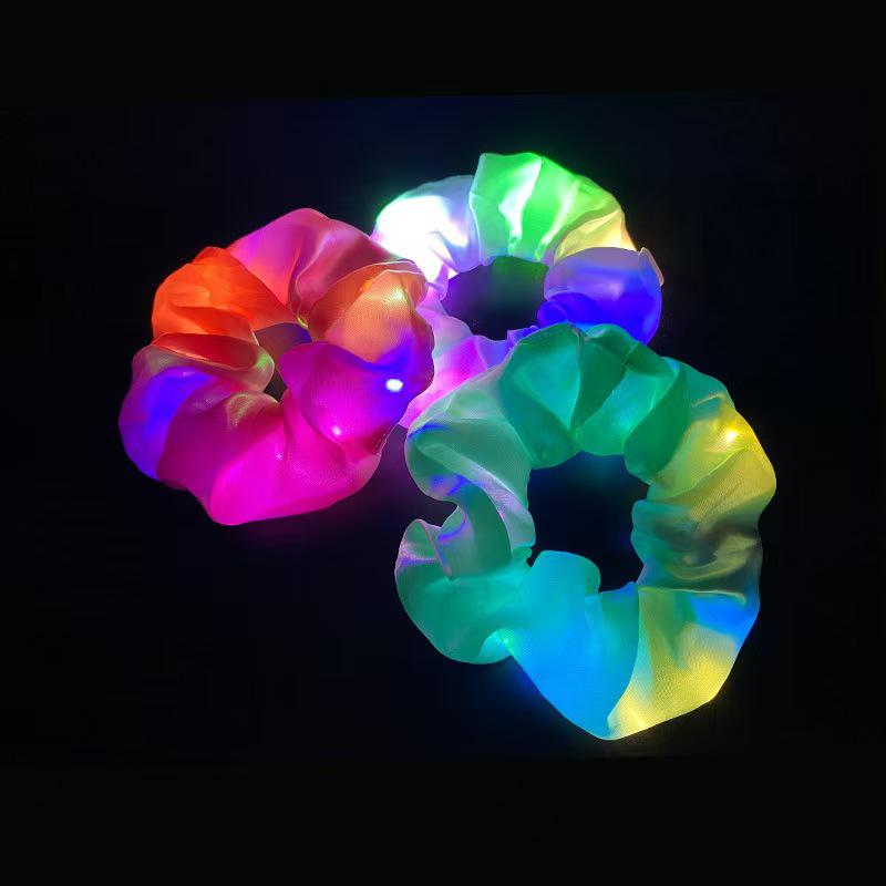 LED Luminous Hair Tie: Three-Speed Shining Color Large Intestine Hair Band for Nightclubs - European & American Style Hair Accessory.