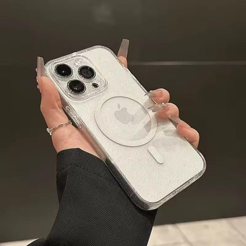 

Роскошный блестящий прозрачный чехол Magsafe для iPhone 16 13 14 15 Pro Max Plus, магнитный прозрачный бампер, мягкий силиконовый чехол iPhone 15 Pro