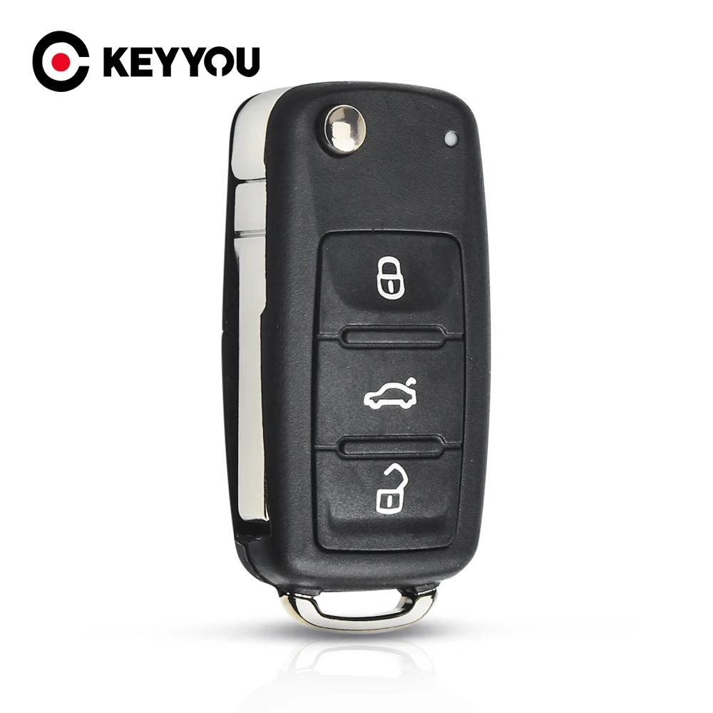 KEYYOU 10PCS Flip Remote Folding Key Shell Case For VW VOLKSWAGEN Tiguan Golf Sagitar Polo MK6 3 Buttons