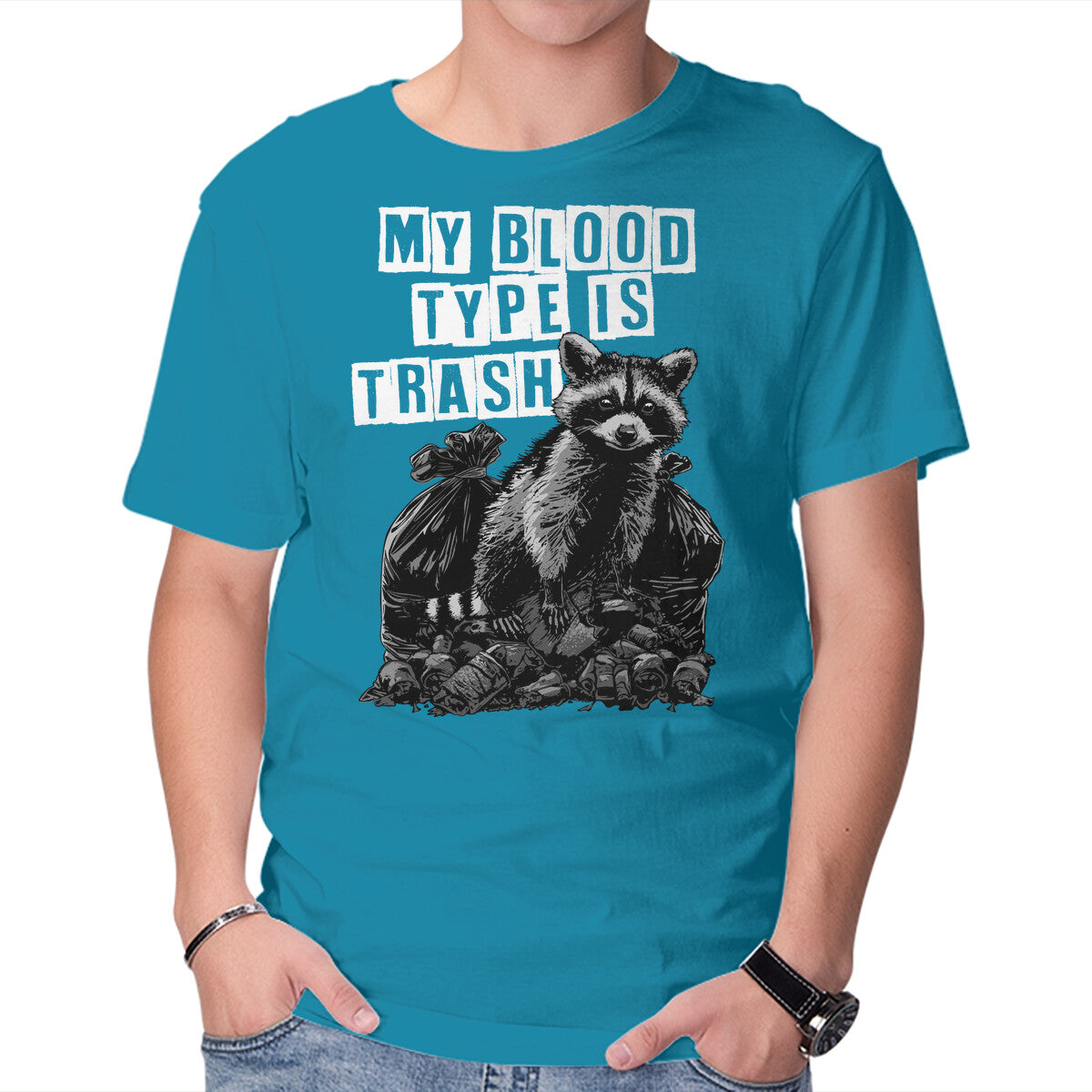 Unisex Crew Neck T-Shirt Trash Blood Type Graphic Short Sleeve Casual Tee M
