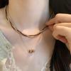 Retro Brown Pearl Double Layer Necklace for Women Girls Light Luxury Design Stacking Pendant Necklaces Party Jewelry Accessories