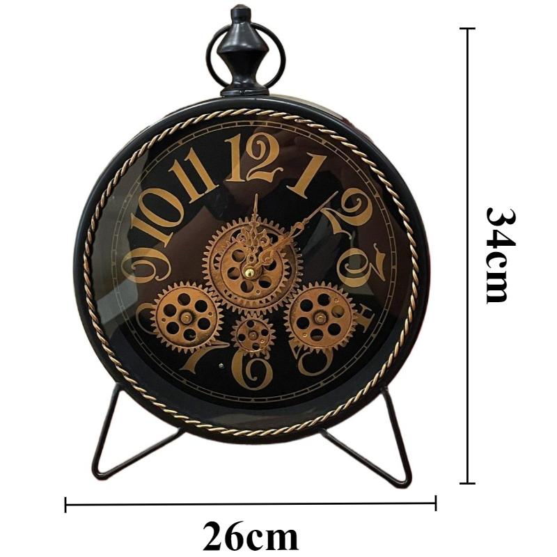 Antique Table Clock Retro Metal Silent Desktop Clocks Desk Clock with Rotating Gear Living Room Decoration and Accessories