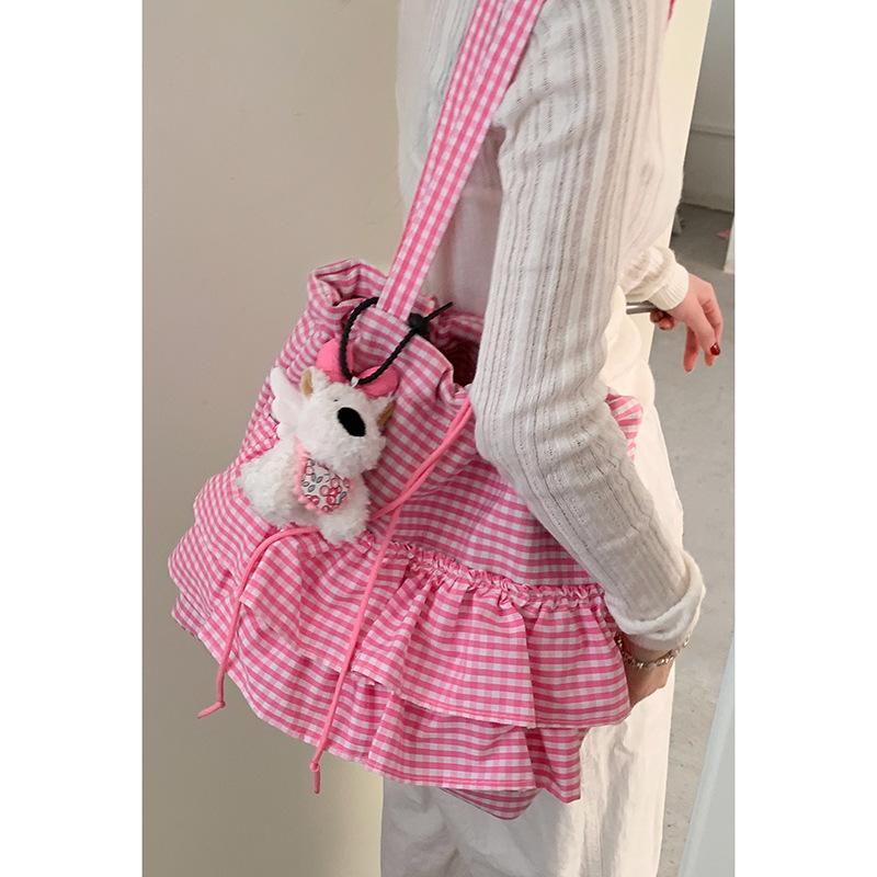 

Сумка из парусины в клетку в стиле колледжа для девушек, женская новая модная сумка-тоут под мышкой, большая вместимость, кружевная сумка