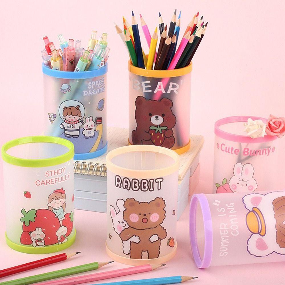 

Cartoon Pen Container Plastic Desktop Organizer Multifunction Pen Holder School Office