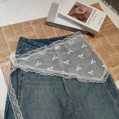 Embroidered Lace Triangle Headscarf White Pastoral Style Hair Scarf Wraps Hollow-out Woven Floral Lace Skirt for Women Girls