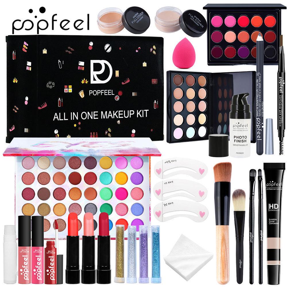 Popfeel Alles-in-één Make-up Set Professionele Volledige Gezicht Cosmetische Set Oogschaduw Palet Lippenstift Foundation Make-up Kwasten Cadeaubox voor Vrouwen