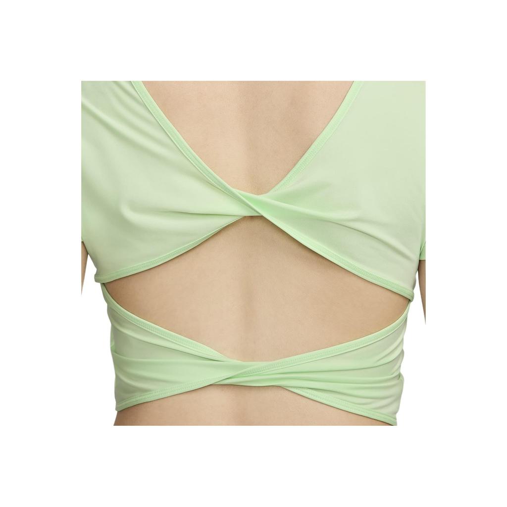 Nike Solid Logo Twist Short Sleeve T-Shirt Women Tops Steam-Green FN2852-376