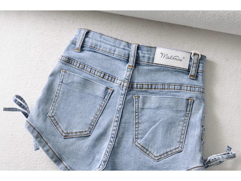 Europees-Amerikaans Pittig Meisje Zomer Uitgesneden Knoop-Up Denim Shorts - Slim Fit, Heup-Omhelzende Hotpants voor Vrouwen