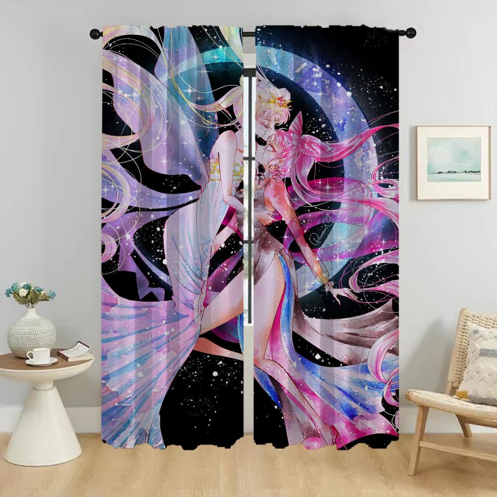 Verdunkelungsvorhang für Zimmer 2 Paneele Sailor-Moons Mückenschutzvorhänge Halloween-Dekoration Tüll für Schlafzimmer-Raumteiler Jalousien