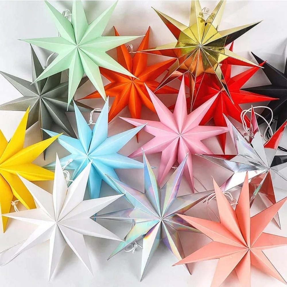 New 30cm Star Lanterns Folding DIY Crafts Hanging Paper Stars 9-Pointed Home Decor Wedding Decor