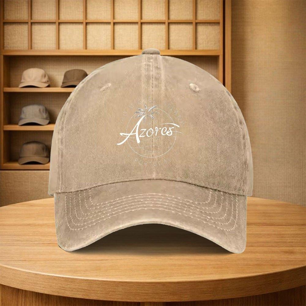 Vintage Azores Palm Tree Ocean Wave Pattern Unisex Adjustable Snapback Baseball Cap
