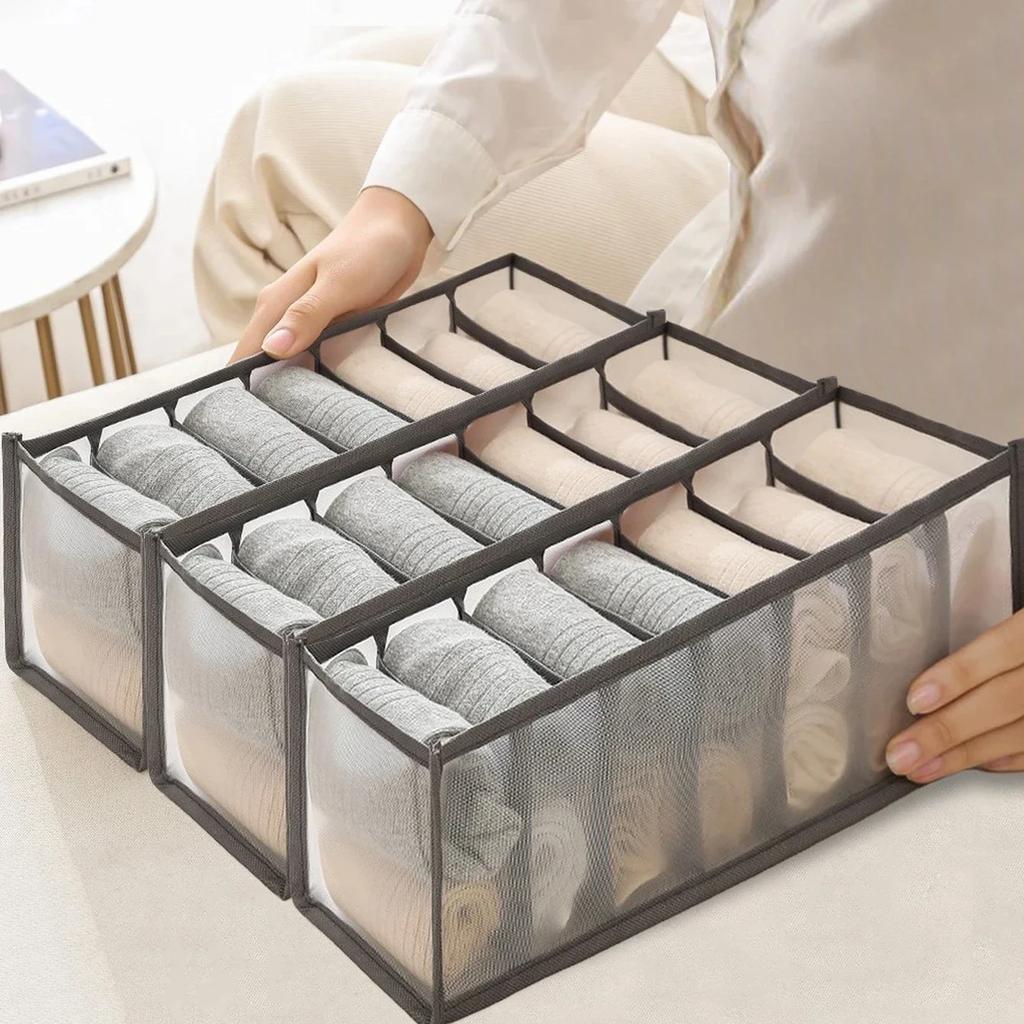 3 Stück-Unterwäsche-Schubladen-Aufbewahrungsbox, Heim-Gitter-Socken-Sortierbox, Kleiderschrank, Schlafsaal-Aufbewahrungstasche