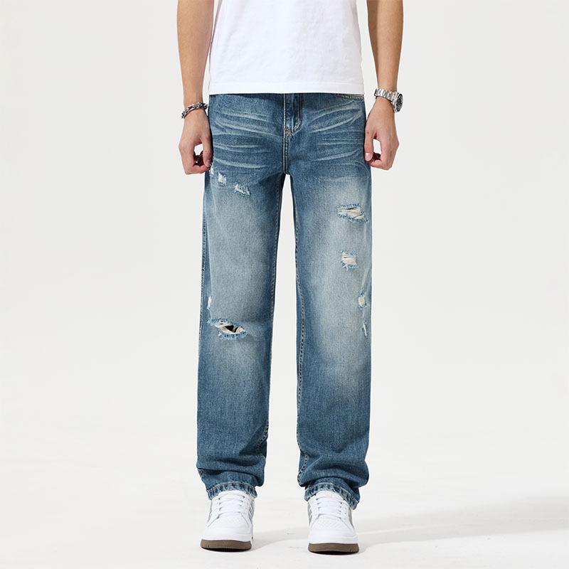 

Весенне-летние классические джинсы длинные рваные супермягкие теннисные комбо конические брюки 40 синий