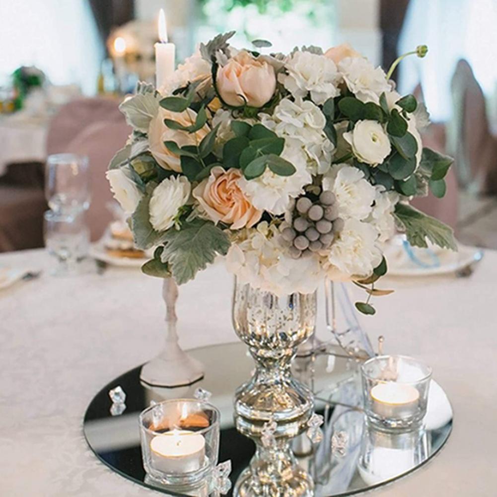 20cm Acrylic Party Tray Wedding Celebration Table Centerpiece Mirror Tray Round Candle Tray DIY  Mirror Surface For Party Decor