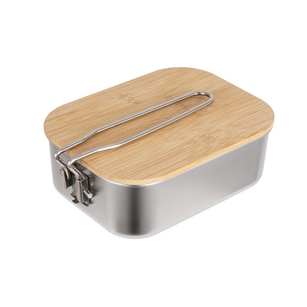 304 Stainless Steel with Bamboo Cutting‑Board Lid Portable Meal Container for Camping, BBQ & Picnics