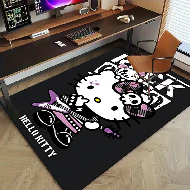 1pc ROCK HELLO KITTY Home Office, Durable Polyester Floor Mat with Easy, Office Decor, Urban Style, Nonslip Backing, Highquality Fabric