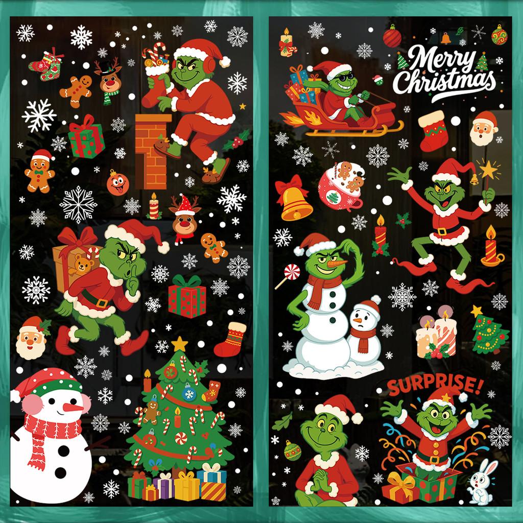 Grinch Christmas Static Cling Snowflake Stickers Set For Holiday Decor With Pvc Material