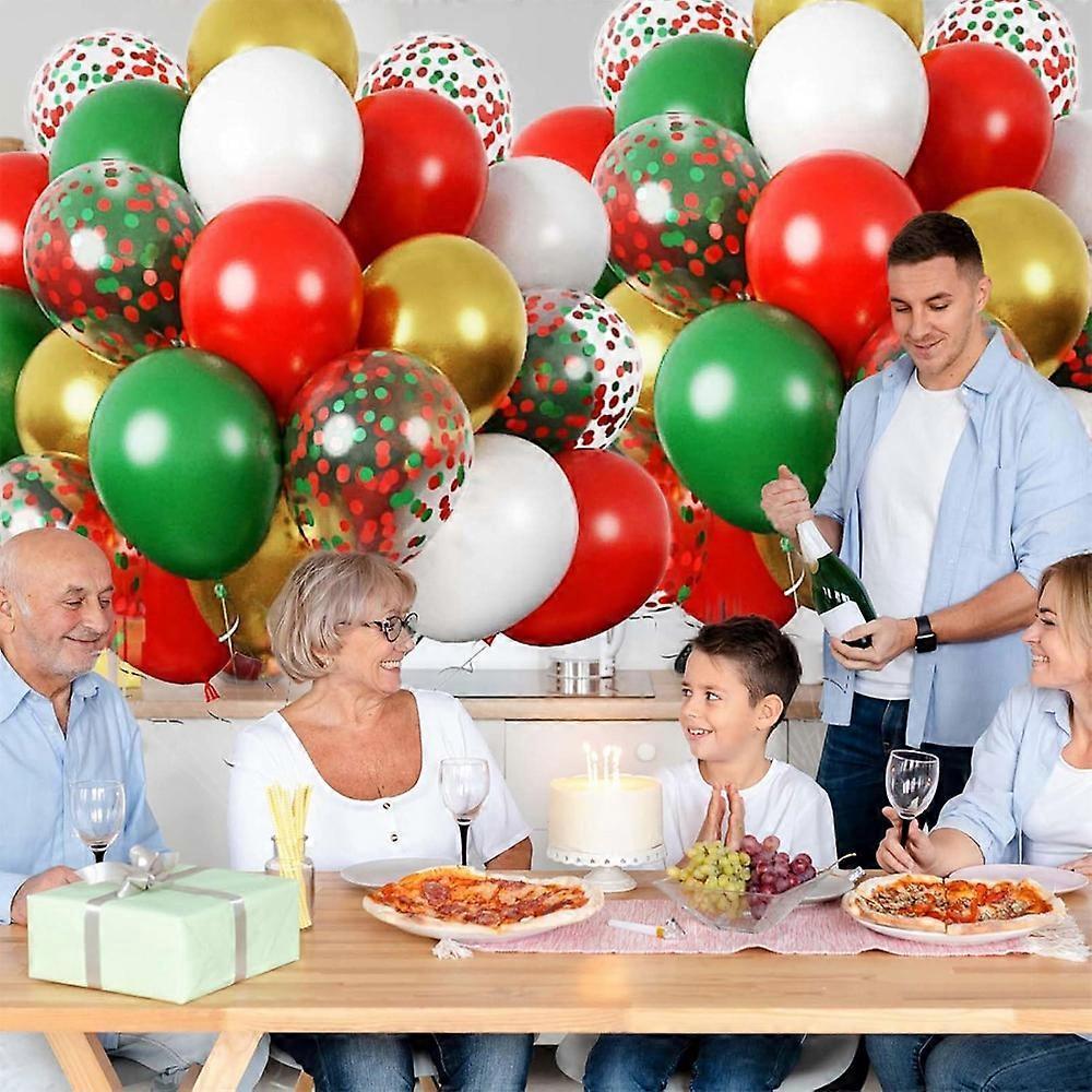 60 Ballons de Fête 30 cm Rouges, Verts, Blancs et Transparents avec Ruban pour Décoration ou Fête Thème Noël etc.
