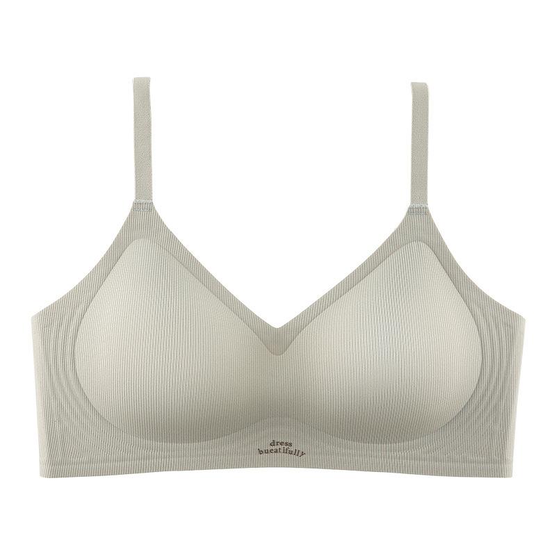 

Traceless jelly soft support fixed cup bra one piece gathered breathable small chest smooth thin cup XXL/90 срібло сірий колір