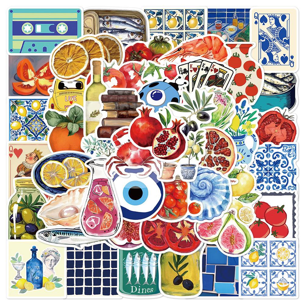 10/30/50pcs Mediterranean Tomato Aesthetic Graffiti Stickers Cartoon Retro Decals DIY Motorcycle Laptop Luggage Cute Sticker Toy