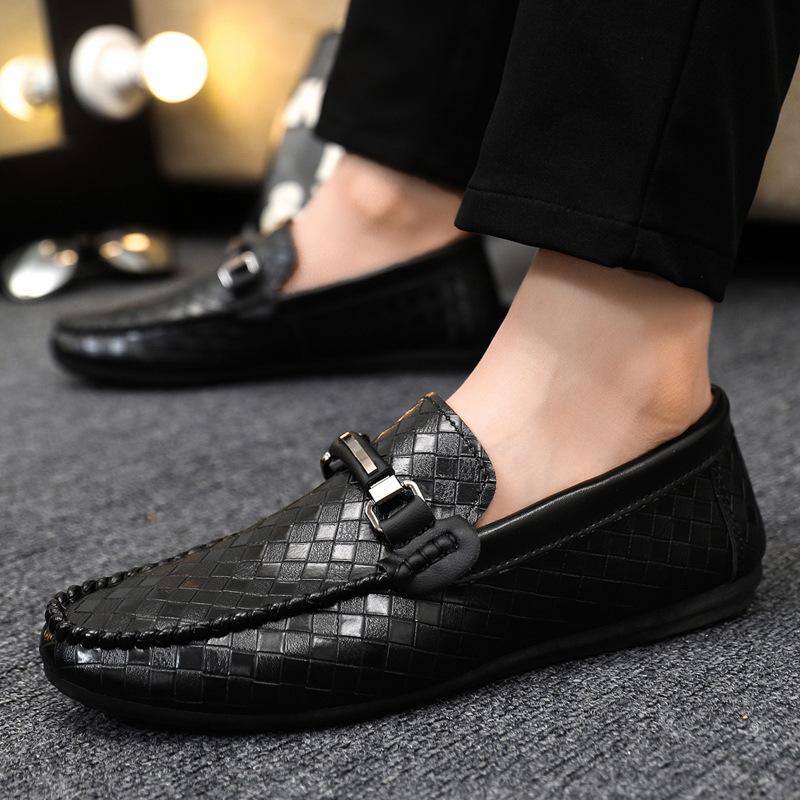 

Spring and summer men s shoes low-top Doudou shoes versatile casual shoes breathable Korean version leather shoes black work shoes one-pedal shoes 39
