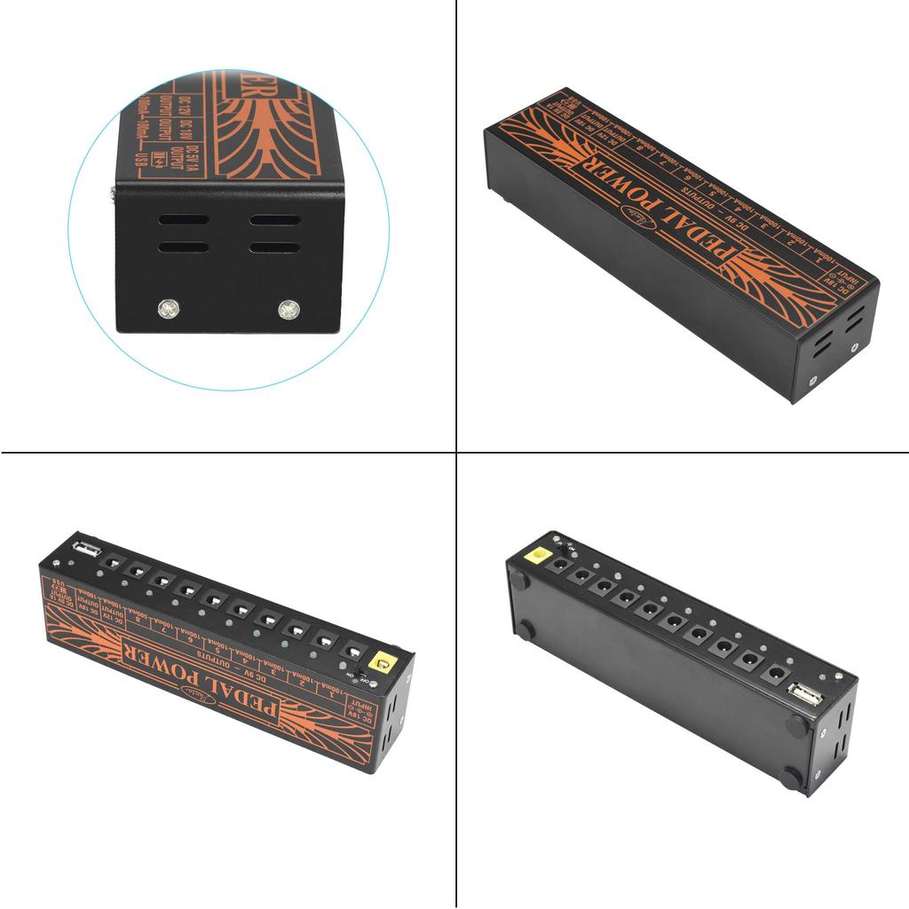 Rowin PW-01 Guitar Pedal Power Supply 10 Isolated DC Output for 9V/12V/18V Guitar Bass Effect Pedals with USB Charging-