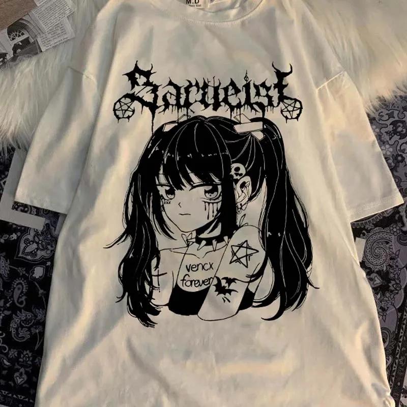 

Harajuku свободная футболка большого размера женская аниме футболка одежда летний графический топ для мультяшной футболки женская японская уличная одежда M