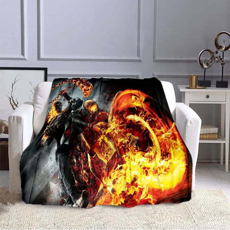 Flame Skeleton Motorcycle digital-printed polyester Bedroom velvet flannel cover blanket Fleece soft cover blankets for beds