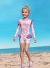 Costume da bagno intero a maniche lunghe con volant per bambina, con slip, certificato CPC per bambini