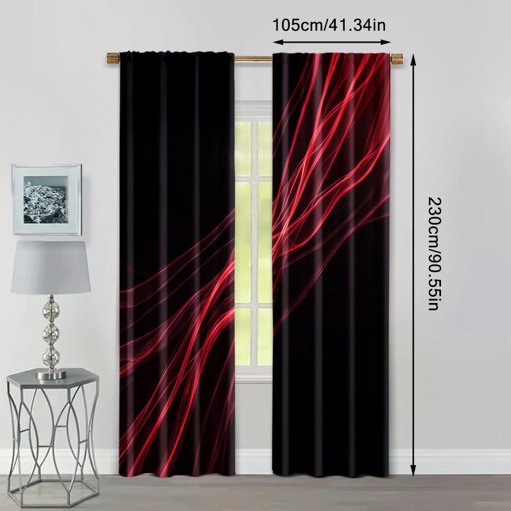 2pcs, Creative Curtains Modern Black & Red Color Block Polyester Woven (without rod) Decorations Outdoor Perfect for Bedroom,