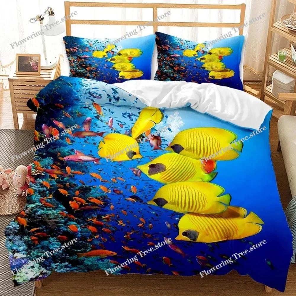 Underwater World Bedding Set Duvet Cover Pillowcases Twin Full Queen King Bed Linen 3D Print Sea Fish Duvet Cover Sets