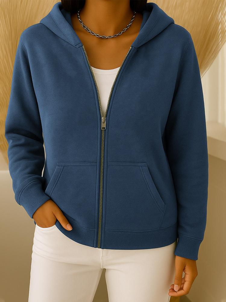 Casual Hooded Zipper Long Sleeve Loose Pullover Multicolour Womens Sweatshirt Trendy Design Comfortable Fit Versatile for Daily Wear & Outdoor