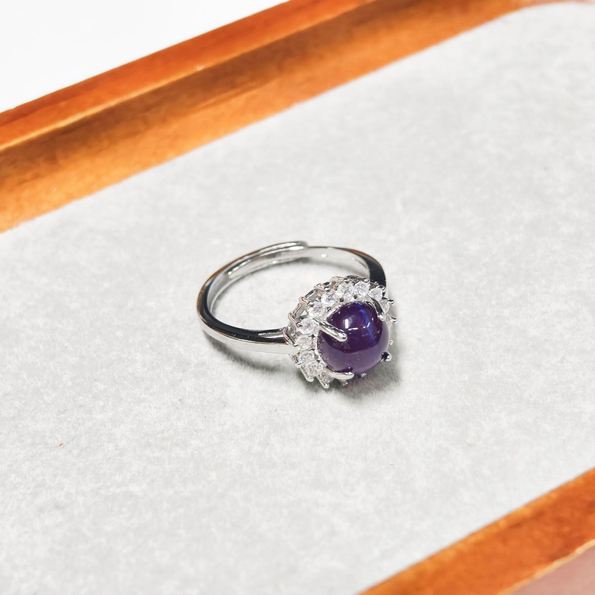 Gesen Jewelry Purple Starlight Starburst Set: Luxury Ring, Earrings, and Pendant Trio.