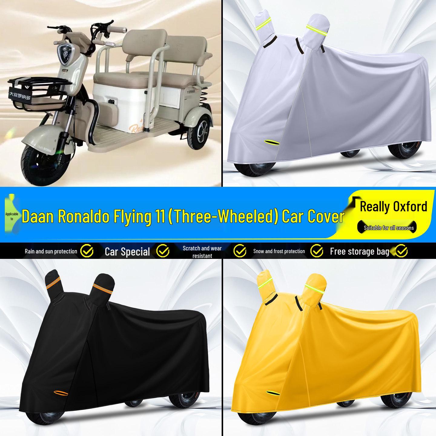 

Daan Ronaldo Flying 11 Electric Tricycle Rain and Sun Protective Cover with Decorative Accessories Black XL Oxford Car Cover with Storage Bag