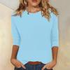 T-shirt uni à col rond et manches 3/4 pour femme - Haut décontracté à coupe ample
